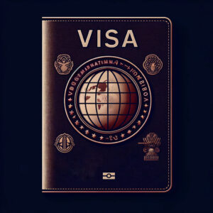Visa document inside a passport with typical elements like stamp and personal details.